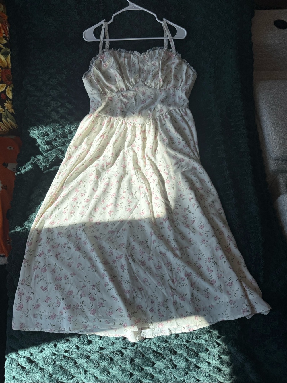 SHEIN Cream Midi Dress with Pink Floral Print